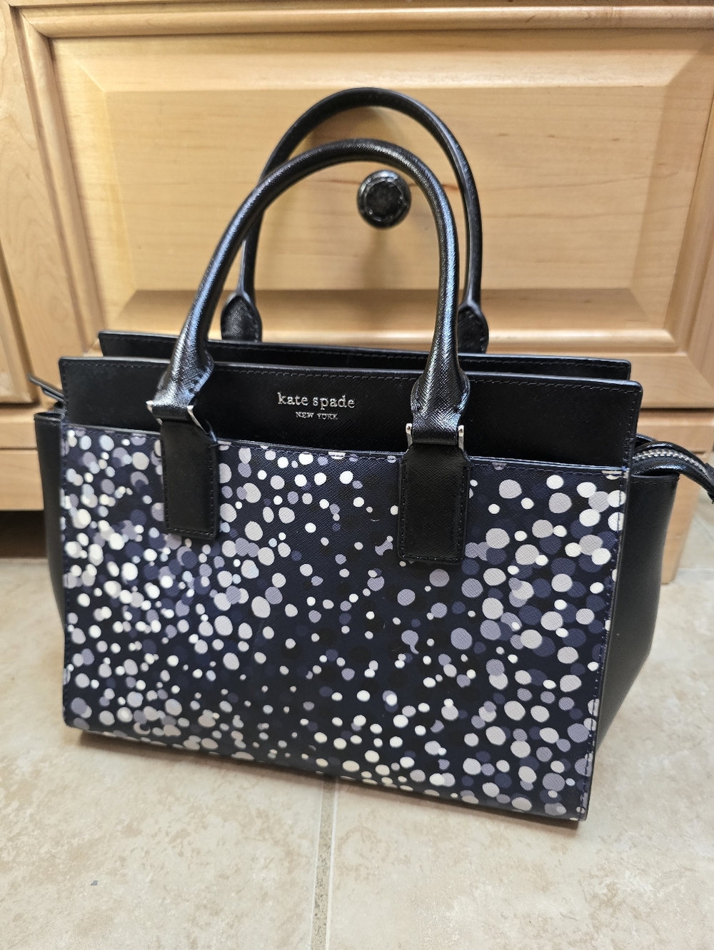 kate spade navy and white dot satchel